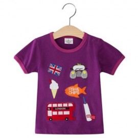 CASUAL ROUND NECK SHORT SLEEVE APPLIQUE COTTON BOYS T-SHIRT (PURPLE)