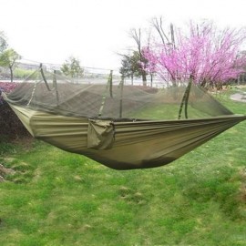 SINGLE PERSON PORTABLE PARACHUTE FABRIC MOSQUITO NET HAMMOCK FOR INDOOR OUTDOOR USE (ARMY 