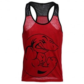 ACTIVE SCOOP COLLAR ANIMAL PRINT COLOR BLOCK RACERBACK GYM TANK FOR MEN (RED)