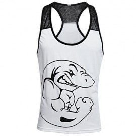 ACTIVE SCOOP COLLAR ANIMAL PRINT COLOR BLOCK RACERBACK GYM TANK FOR MEN (WHITE)