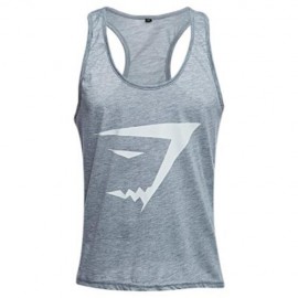 ACTIVE SCOOP COLLAR PRINTED COTTON BLEND RACERBACK GYM TANK FOR MEN (GRAY)