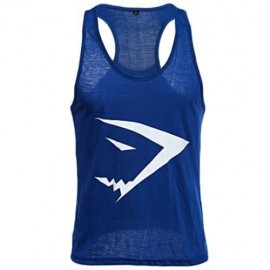 ACTIVE SCOOP COLLAR PRINTED COTTON BLEND RACERBACK GYM TANK FOR MEN (BLUE)