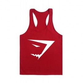 ACTIVE SCOOP COLLAR PRINTED COTTON BLEND RACERBACK GYM TANK FOR MEN (RED)