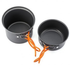 2PCS FOLDABLE OUTDOOR CAMPING HIKING COOKWARE BACKPACKING PICNIC BOWL POT PAN SET (SILVER)