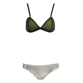 SEXY COLOR BLOCK WIRE FREE PUSH UP TRIANGLE LOW WAIST TWO SEPARATE SBR CR BIKINI SET SWIMW