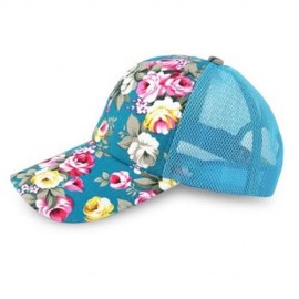 CAUSAL WOMEN FLORAL PRINT MESH SUN VISOR SPORTS CAP (AZURE)