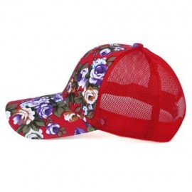 CAUSAL WOMEN FLORAL PRINT MESH SUN VISOR SPORTS CAP (BRIGHT RED)