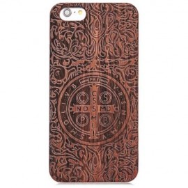 CROSS EMBOSSED WOOD FRAME BACK COVER CASE FOR IPHONE 6 PLUS / 6S PLUS (DEEP BROWN)