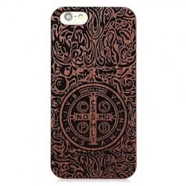 RETRO CROSS PATTERN EMBOSSMENT CARVING DESIGN WOOD BACK CASE COVER FOR IPHONE 6 / 6S (DEEP