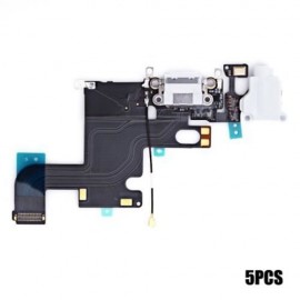5PCS HEADPHONE AUDIO CHARGING DATA USB PORT FLEX CABLE REPAIR PARTS FOR IPHONE 6 (WHITE)