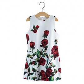 ELEGANT ROSE FLORAL PATTERN SLEEVELESS A-LINE PRINCESS DRESS FOR GIRLS (WHITE)