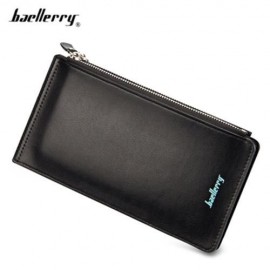 BAELLERRY UNISEX DOUBLE ZIPPER HORIZONTAL THIN WALLET (BLACK)