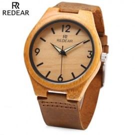 REDEAR SJ 1448 - 8 WOODEN FEMALE QUARTZ WATCH LEATHER STRAP LUMINOUS POINTER ANALOG WRISTW
