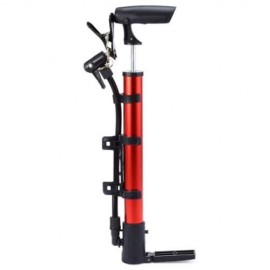 PORTABLE ALUMINUM BICYCLE BALL TIRE HAND AIR PUMP HIGH PRESSURE INFLATOR (RED)