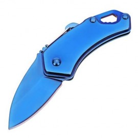 STAINLESS STEEL MINI FOLDING KNIFE KEY CHAIN WITH BUCKLE (BLUE)