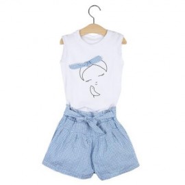 2PCS CUTE CLOTHING SET ROUND COLLAR T-SHIRT APPLIQUE SHORT SKIRT FOR GIRLS (WHITE)
