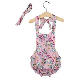 SWEET RUFFLED FLOWER BABIES BACKLESS ROMPERS WITH HEADBAND (PINK)