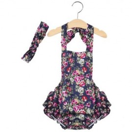 SWEET RUFFLED FLOWER BABIES BACKLESS ROMPERS WITH HEADBAND (PURPLISH BLUE)