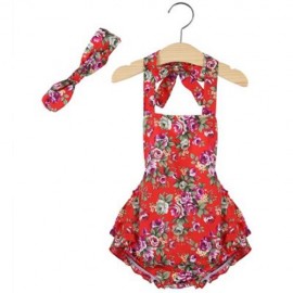 SWEET RUFFLED FLOWER BABIES BACKLESS ROMPERS WITH HEADBAND (RED)