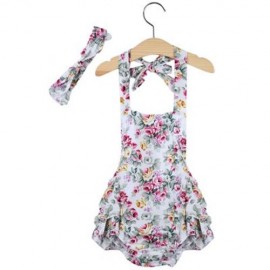 SWEET RUFFLED FLOWER BABIES BACKLESS ROMPERS WITH HEADBAND (WHITE)