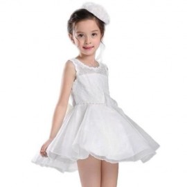FLOWER EMBROIDERY  CHILDREN SLEEVELESS PRINCESS GOWN FOR DANCE SHOW (WHITE)