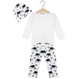 3PCS CASUAL V-COLLAR LONG SLEEVE GEOMETRIC PATTERN BEAR PRINTED BABIES T-SHIRT LONG PANTS 