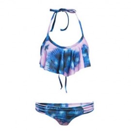 FRESH STYLE HALTER OMBRE LOW WAIST CUT OUT TWO PIECE SWIMWEAR FOR WOMEN (BLUE)