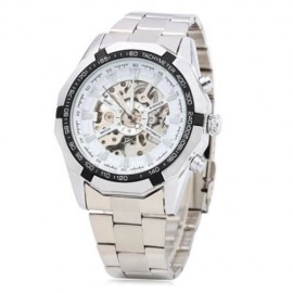 WINNER F1205158 AUTOMATIC MECHANICAL WATCH STEEL STRAP FOR MALE (WHITE BLACK SILVER)