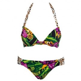 SEXY LADIES HALTERNECK  LEOPARD FLORAL LACING SWIMSUIT (COLORMIX)