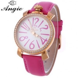 ANGIE ST7154L MATONINI SERIES LEATHER BAND RHINESTONE QUARTZ WATCH FOR LADIES LUMINOUS POI