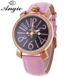 ANGIE ST7154L MATONINI SERIES LEATHER BAND RHINESTONE QUARTZ WATCH FOR LADIES LUMINOUS POI