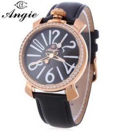 ANGIE ST7154L MATONINI SERIES LEATHER BAND RHINESTONE QUARTZ WATCH FOR LADIES LUMINOUS POI