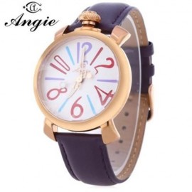 ANGIE ST7154L MATONINI SERIES LEATHER BAND QUARTZ WATCH FOR LADIES LUMINOUS POINTERS (PURP