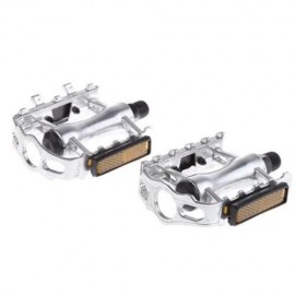 PAIRED ALUMINUM ALLOY FLAT BICYCLE PEDAL FOR MOUNTAIN ROAD BIKE BMX FIXED GEAR (SILVER)
