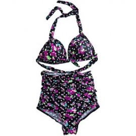 STYLISH VINTAGE SEXY HIGH-WAIST RETRO PUSH UP HALTER SWIMSUIT (BLACK)