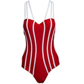 STYLISH STRIPE PATTERN SLIMMING BIKINI WITH ADJUSTABLE SHOULDER STRAPS (RED)