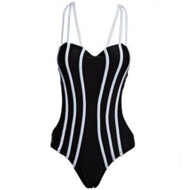 STYLISH STRIPE PATTERN SLIMMING BIKINI WITH ADJUSTABLE SHOULDER STRAPS (BLACK)