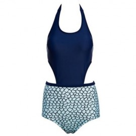 TRENDY SEXY FISH SCALE PATTERN HALTER SWIMWEAR (BLUE)