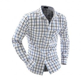 CASUAL TURN DOWN COLLAR LONG SLEEVE PLAID PRINT BUTTON AND POCKET DESIGN SHIRT FOR MEN (BL