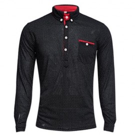 TRENDY STAND COLLAR LONG SLEEVE DOT PRINT SHIRT FOR MEN (BLACK)