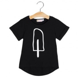 FASHION COTTON MATERIAL ROUND COLLAR SHORT SLEEVE KIDS T-SHIRT (BLACK)