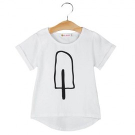FASHION COTTON MATERIAL ROUND COLLAR SHORT SLEEVE KIDS T-SHIRT (WHITE)