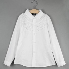SWEET CHILDREN COTTON LONG SLEEVE LACE SHIRT WITH BUTTON (WHITE)