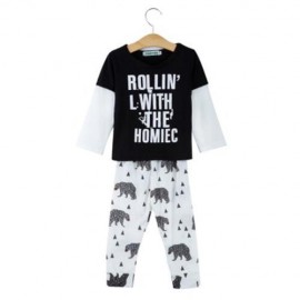 2PCS CUTE CHILDREN ROUND COLLAR T-SHIRT ANIMAL PATTERN PANTS (BLACK)