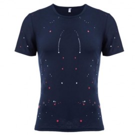 ROUND NECK SHORT SLEEVE PRINTED TRENDY T-SHIRT FOR MEN (DEEP BLUE)