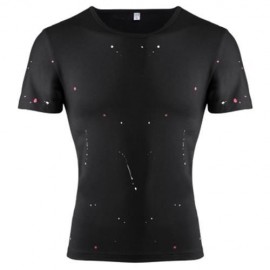 ROUND NECK SHORT SLEEVE PRINTED TRENDY T-SHIRT FOR MEN (BLACK)