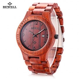 BEWELL ZS - W086B WOOD QUARTZ MEN WATCH ANALOG DATE DISPLAY (RED SANDALWOOD)