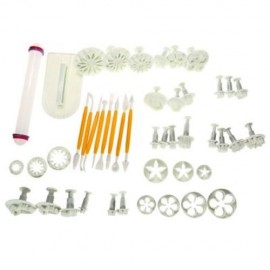 46PCS FLOWER FONDANT CAKE DECORATING KIT COOKIE MOLD ICING PLUNGER CUTTER TOOLS (WHITE)