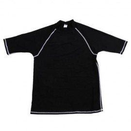 SHORT SLEEVES STRAITJACKET TOP COLLAR RASH GUARD LYCRA SWIMSUIT SURFING SWIM SHIRT (BLACK)