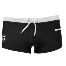 SEXY MEN COLOR BLOCK DRAWSTRING BEACH WEAR BOXERS (BLACK)